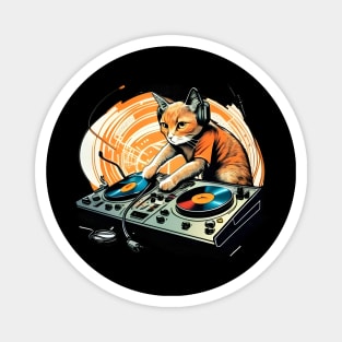 DJ Cat With Headphones - Funny CAT DJ colorful Magnet